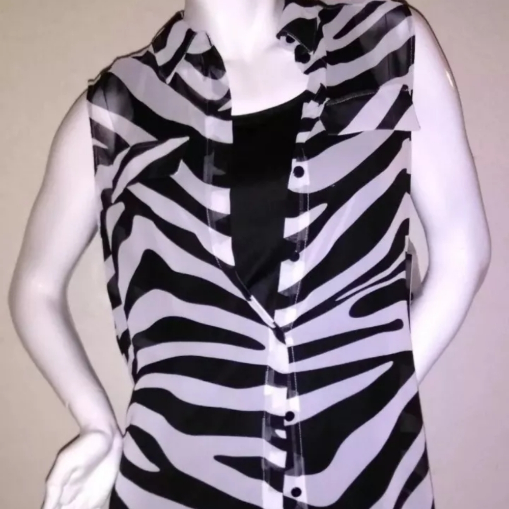 Zebra Tank Shirt Blouse Travel Vacation Beach Tropical Layered Sheer Flowy NEW